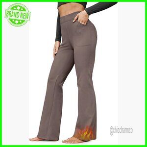 Fleece Lined Yoga Pants with Pockets High Waisted Bootcut Winter Work Slacks